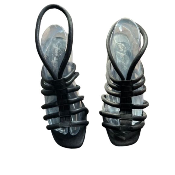 Free People Colette Cinched Leather Black Heeled Sandals Size 9M /40 - Picture 2 of 7